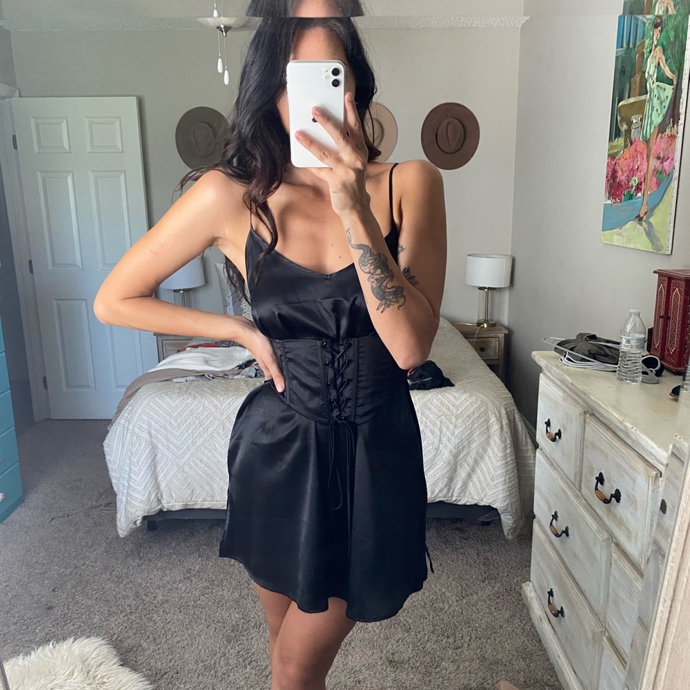 Black Satin Corset Dress
